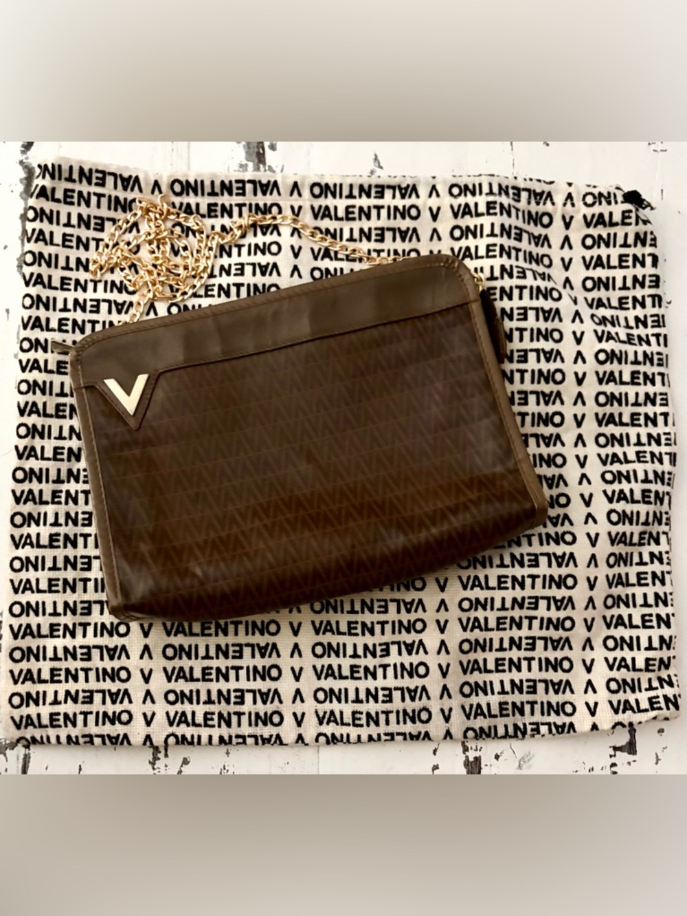 Mario Valentino Vintage Brown Toiletry Pouch with V Accent